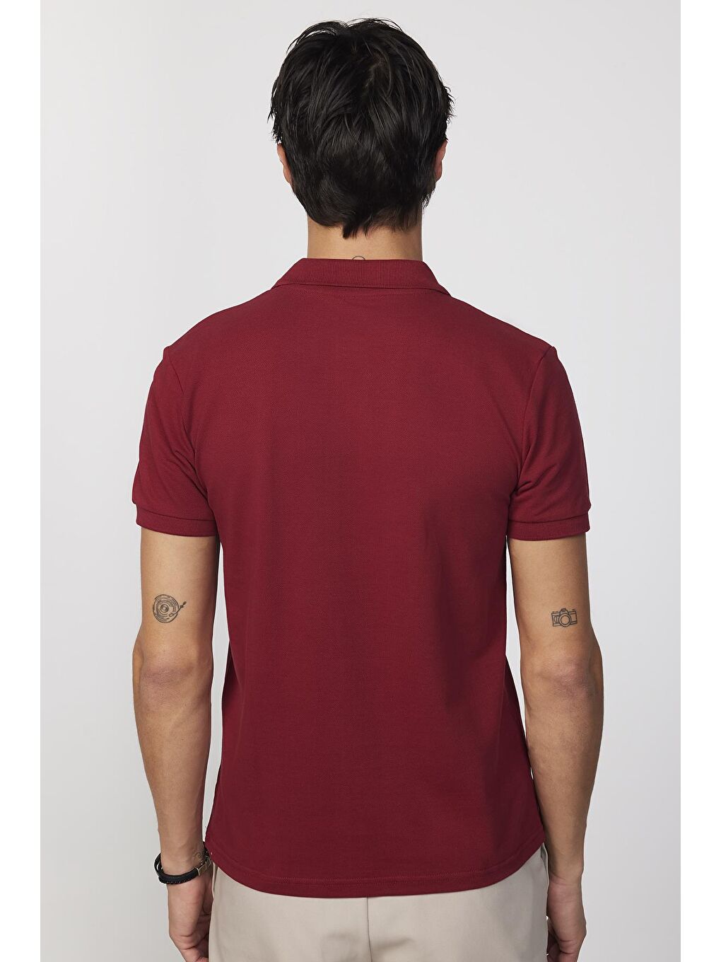 TUDORS Bordo Erkek Slim Fit Dar Kesim %100 Pamuk Düz Pike Bordo Polo Yaka Tişört - 4