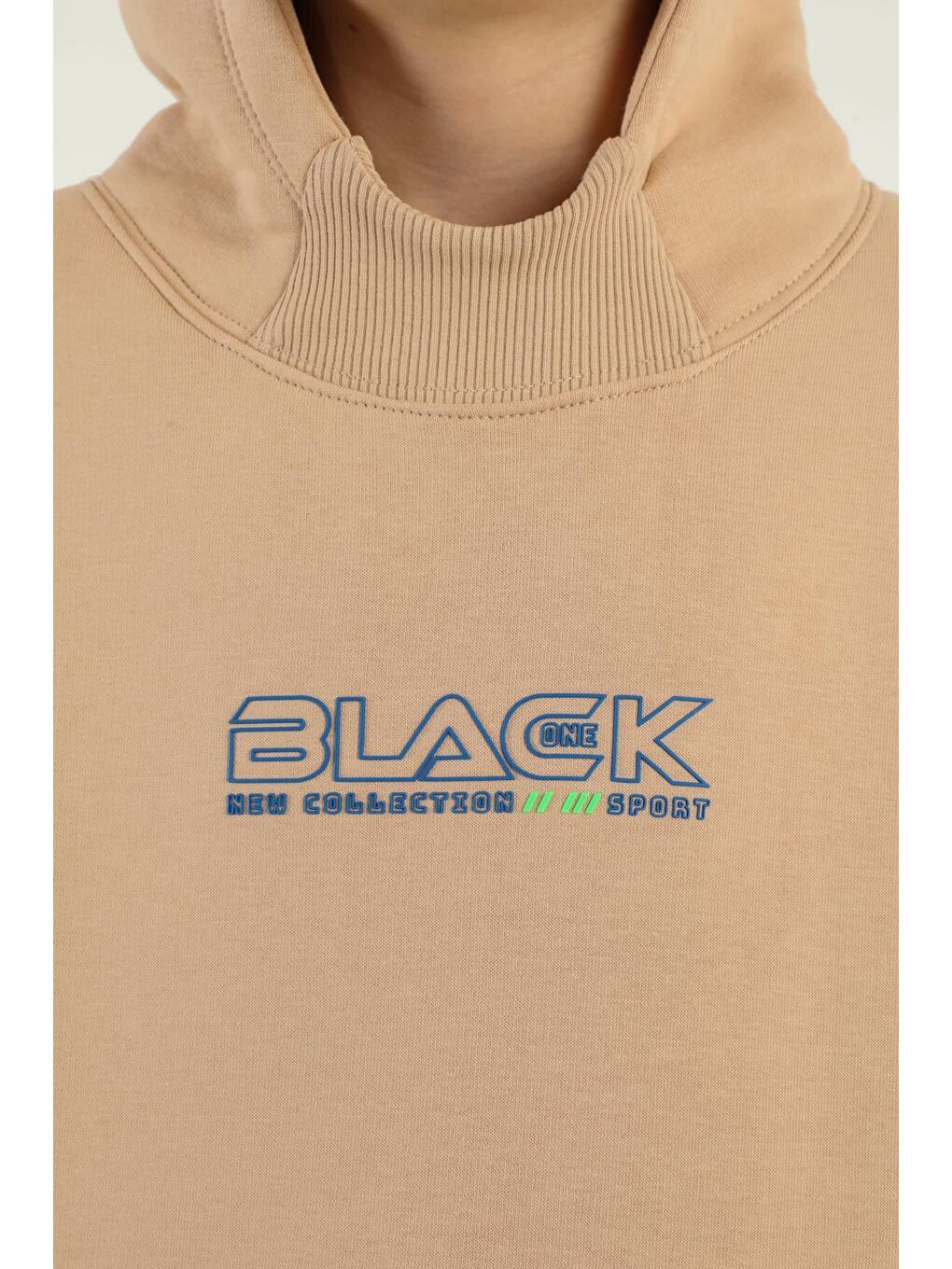Black One Bej Kapüşonlu Kargo Cepli Yan Fermuar Detaylı Kalın Erkek Çocuk Eşofman Takımı - 2