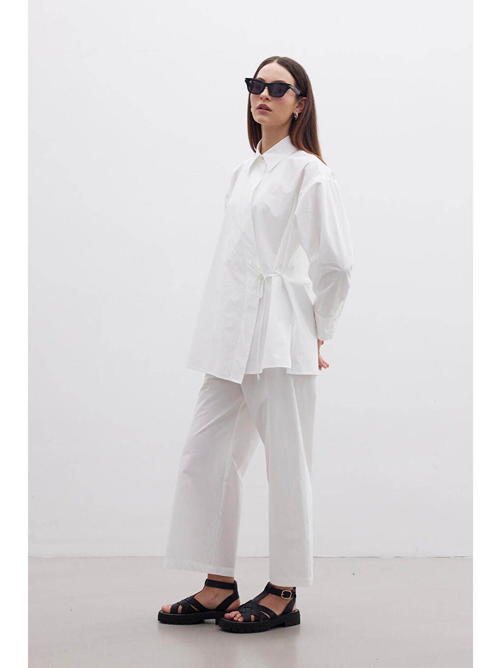 Kruvaze Kapama Premium Gömlek Ekru-1