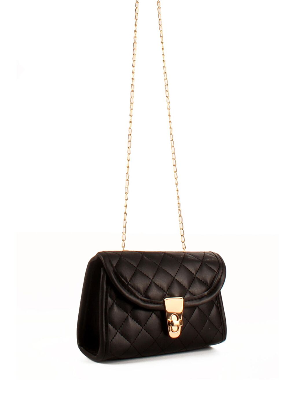 Siyah Kadın Kapitoneli Zincir Askılı Kapaklı Omuz Çantası (20685)