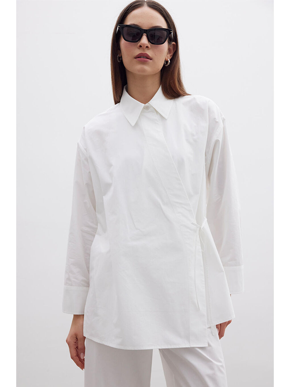 Kruvaze Kapama Premium Gömlek Ekru-4