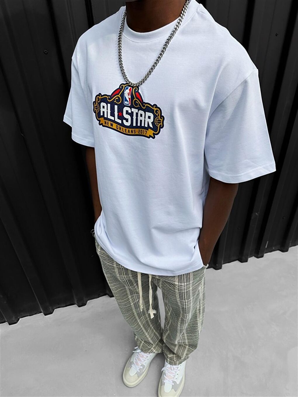 ablukaonline Erkek All Star Oversize  Baskılı T-Shirt Beyaz - 1