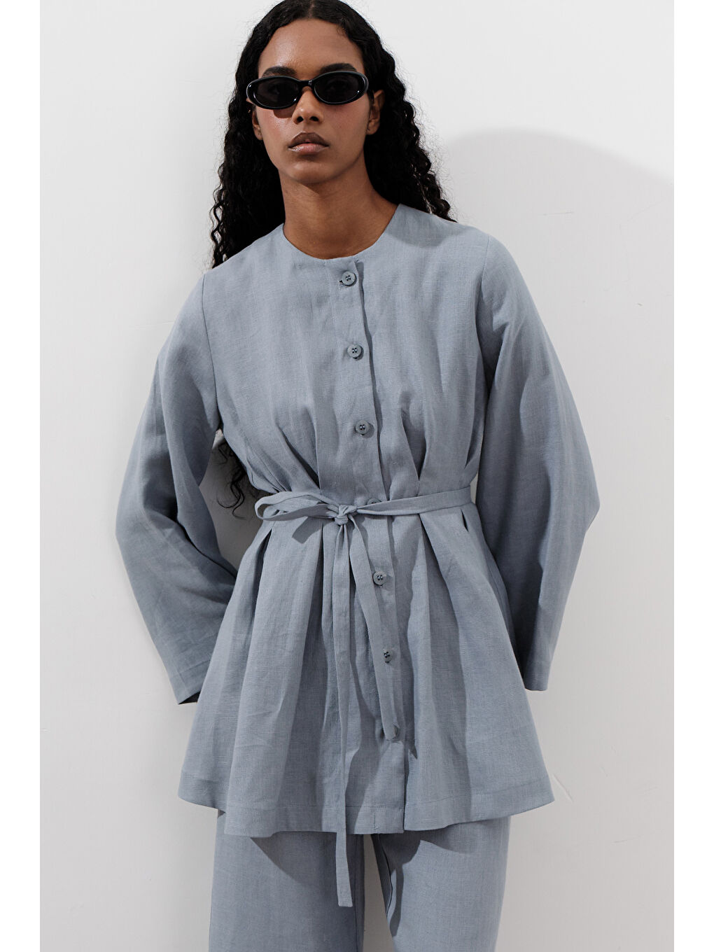 Keten Pensli Tunik Mavi-1