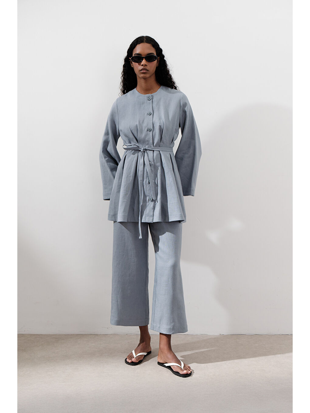 Keten Pensli Tunik Mavi-2