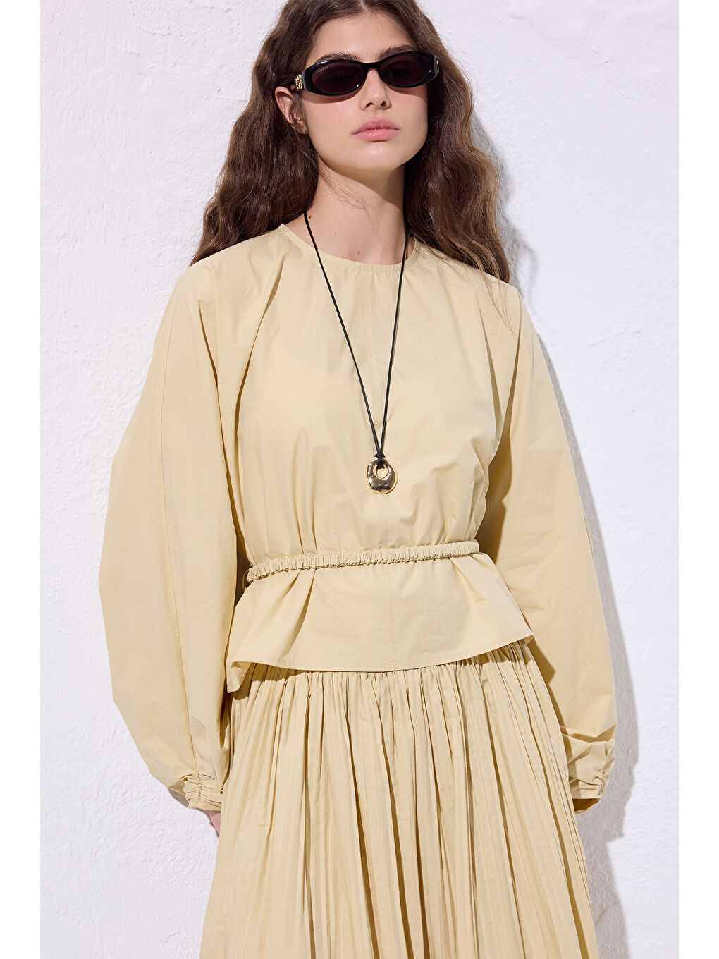 Bağlama Detaylı Kısa Bluz Soft Sarı