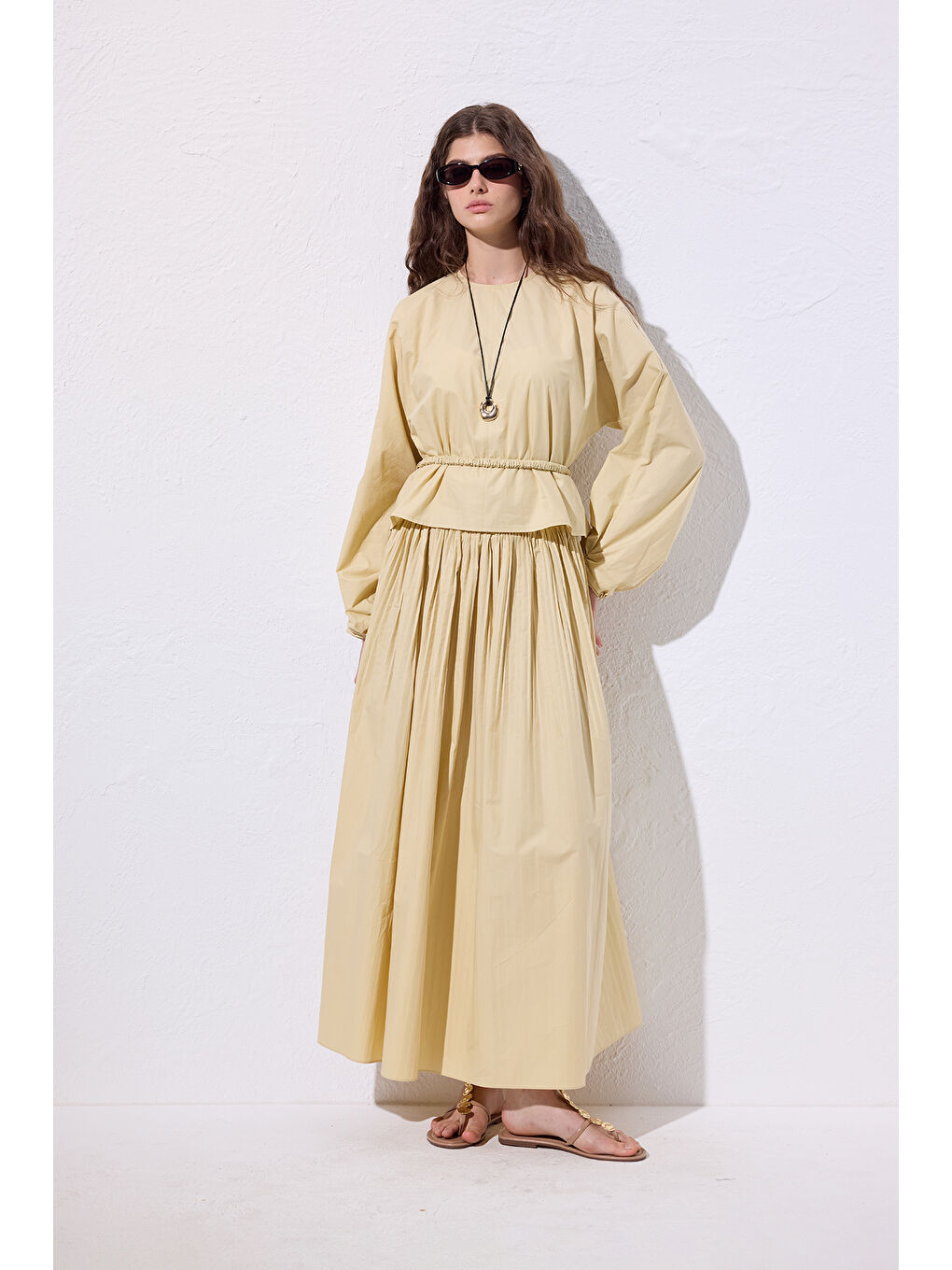 Bağlama Detaylı Kısa Bluz Soft Sarı-1