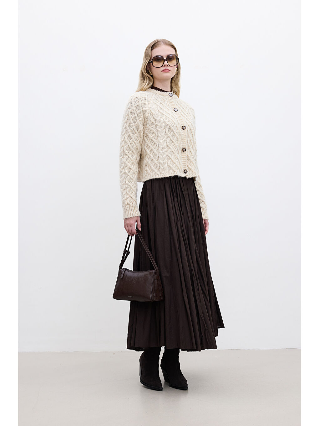 Saç Örgülü Hırka Bej-1