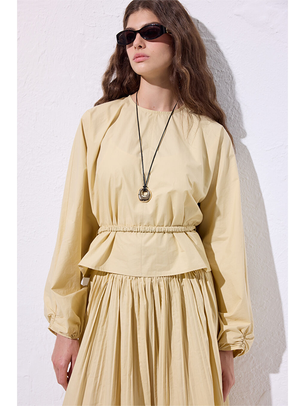 Bağlama Detaylı Kısa Bluz Soft Sarı-2