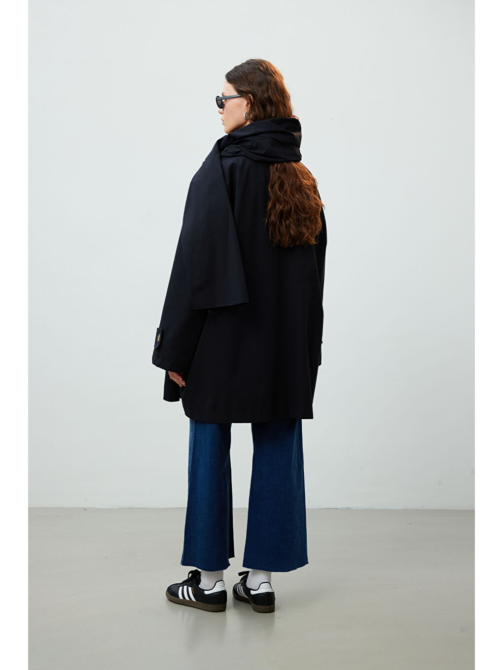 Stokholm Şal Detaylı Oversize Trençkot Siyah-7
