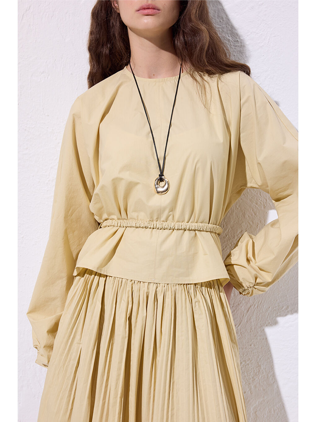 Bağlama Detaylı Kısa Bluz Soft Sarı-3
