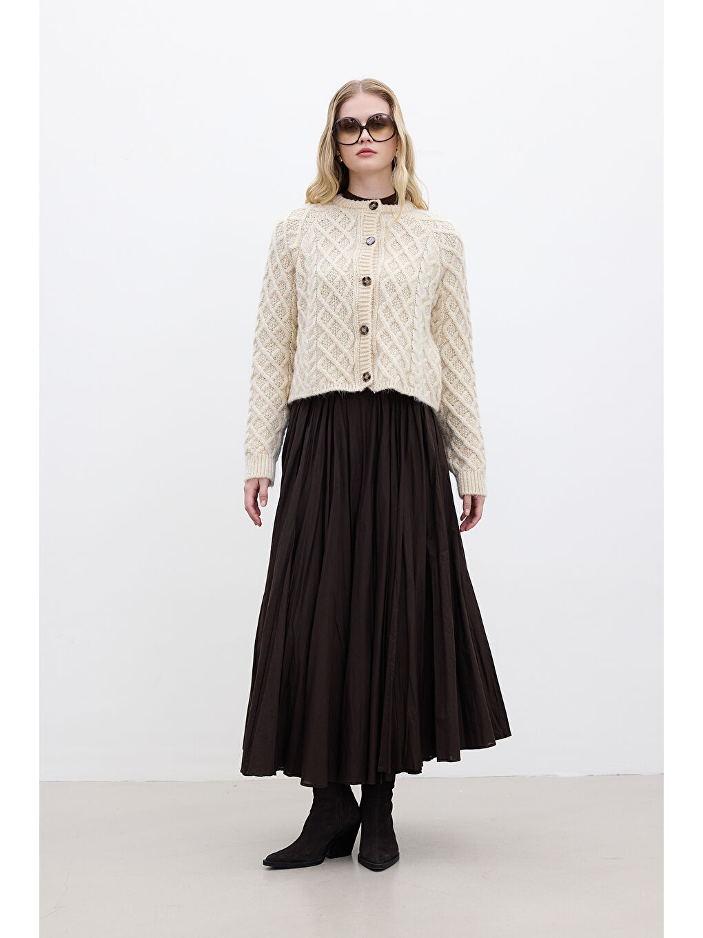 Saç Örgülü Hırka Bej-3