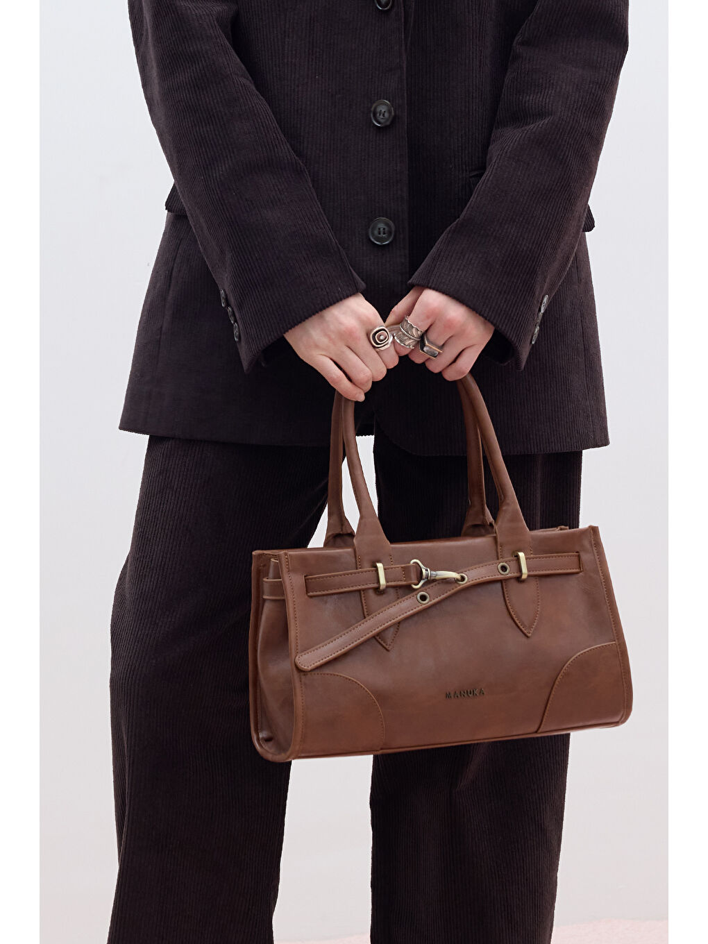 Kahverengi Grace Kemerli Bowling Deri Çanta Camel-2