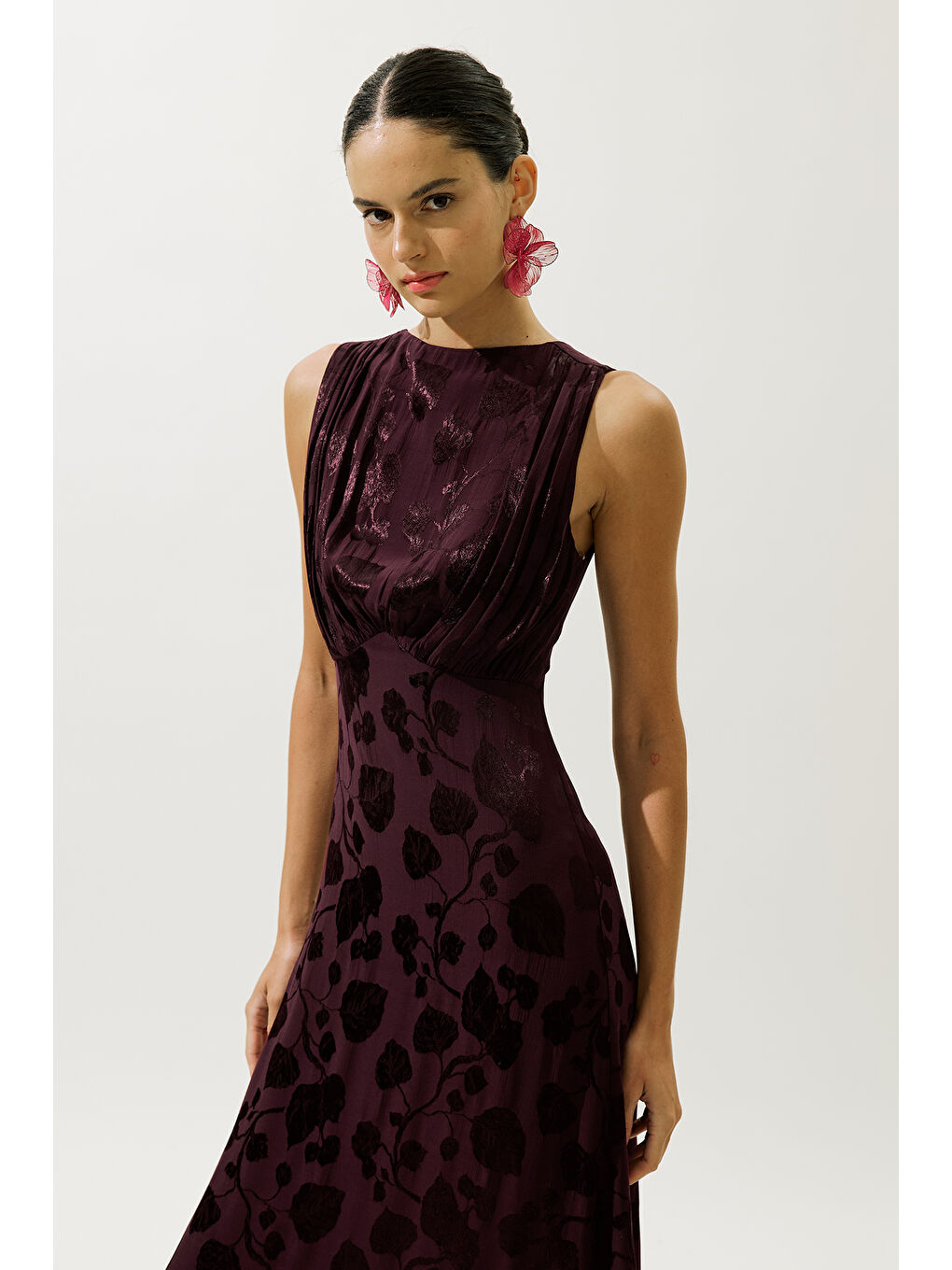 Saten Askılı Abiye Elbise Bordo-1