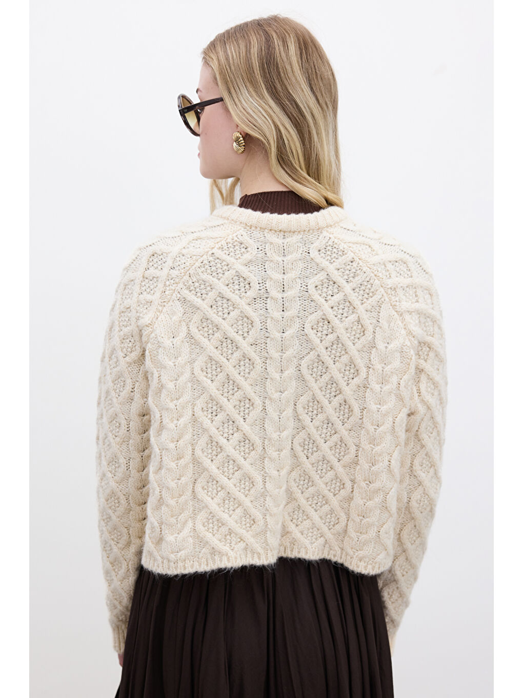 Saç Örgülü Hırka Bej-5