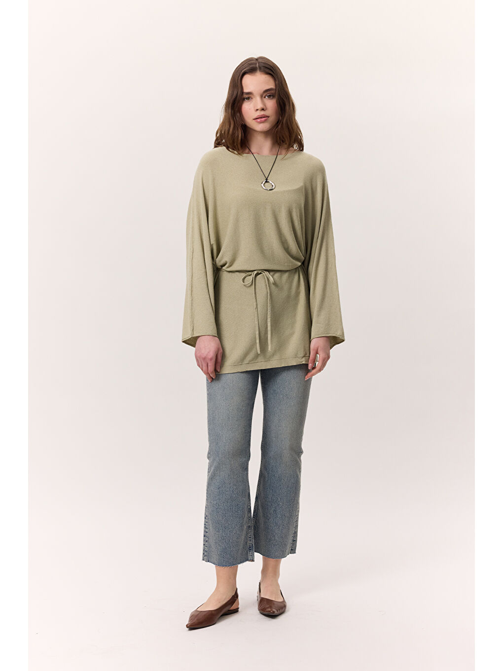 Triko Kuşaklı Tunik Çağla Yeşili-1