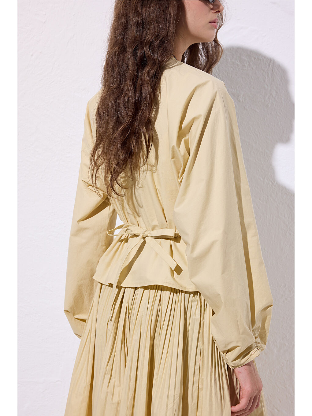 Bağlama Detaylı Kısa Bluz Soft Sarı-6