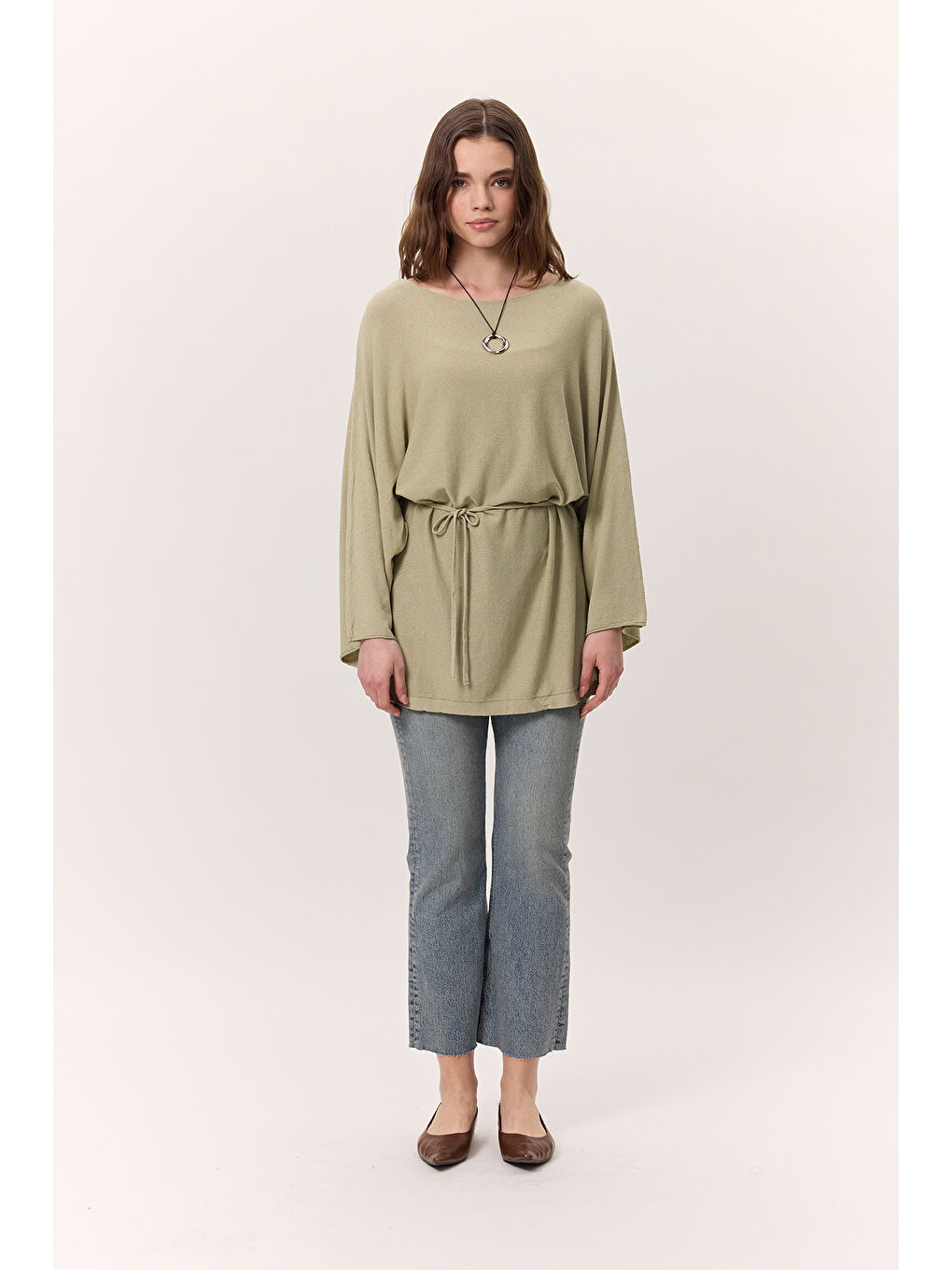 Triko Kuşaklı Tunik Çağla Yeşili-4