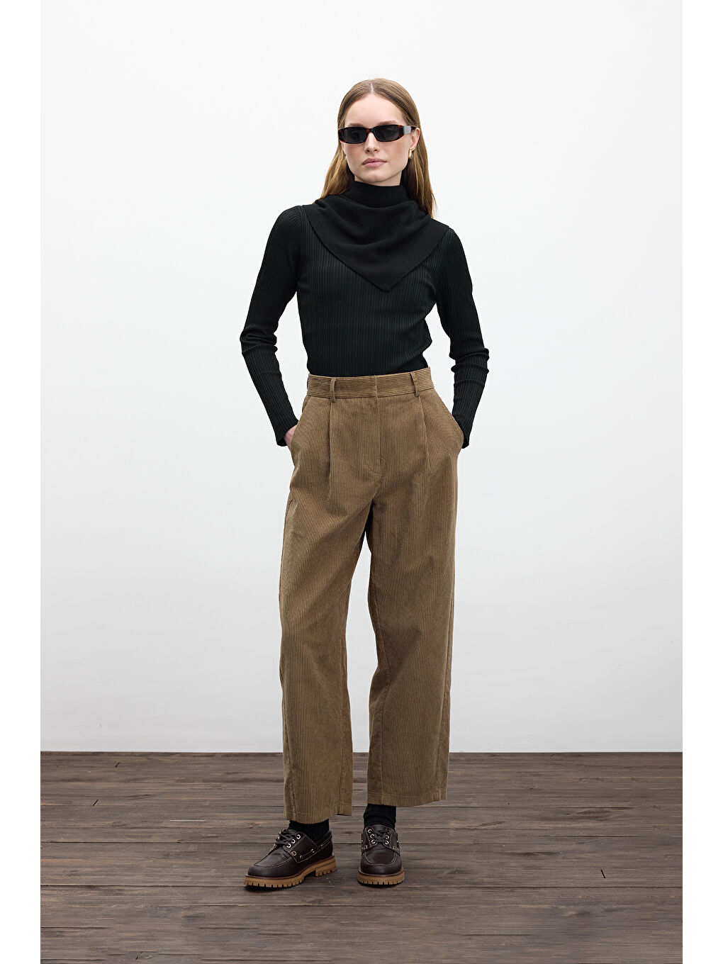 Kahverengi Fitilli Kadife Baggy Pantolon Camel-2