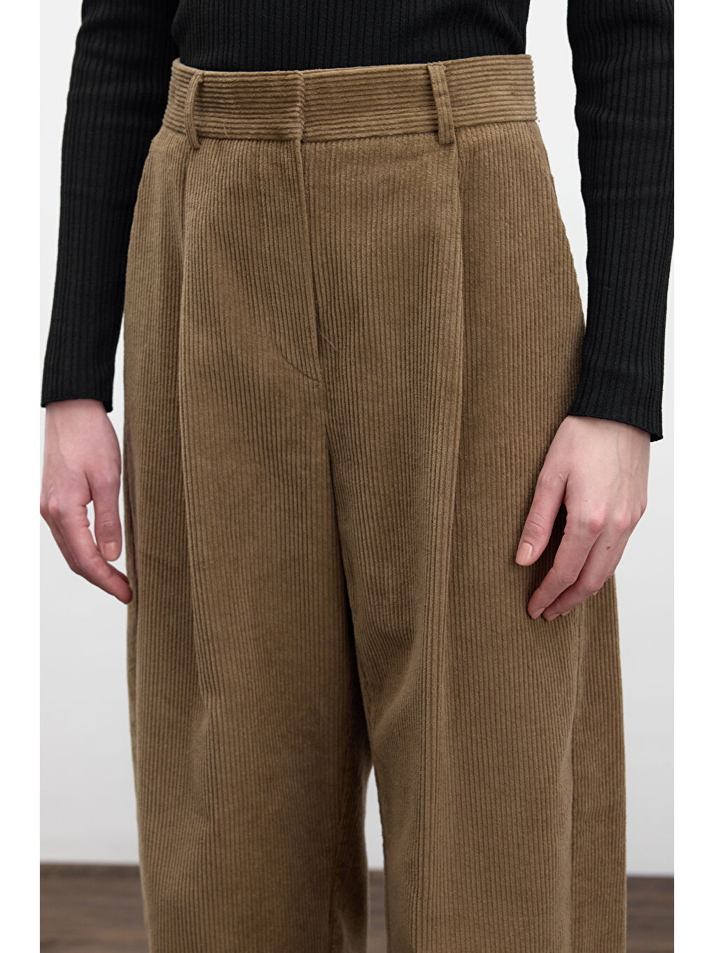 Kahverengi Fitilli Kadife Baggy Pantolon Camel-3