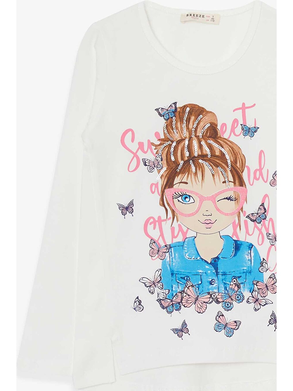 Kız Çocuk Tatylı Takım Kelebekli Kız Baskılı Ekru (5-10 Yaş)-2