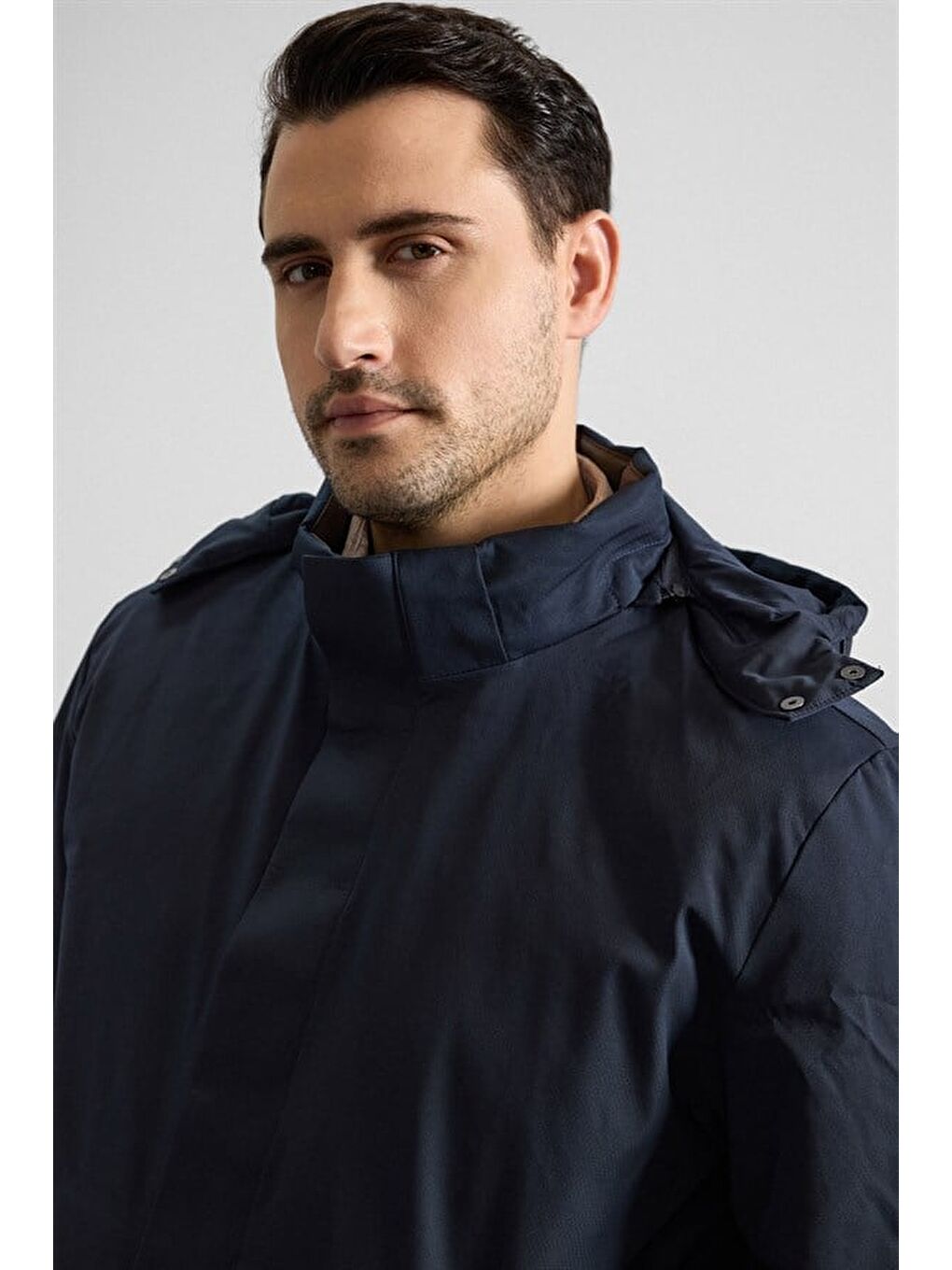 Lacivert Slim Yarım Balıkçı Yaka Baklava Yan Cepli Fermuar Elyaf Dolgulu Standart Mont-2