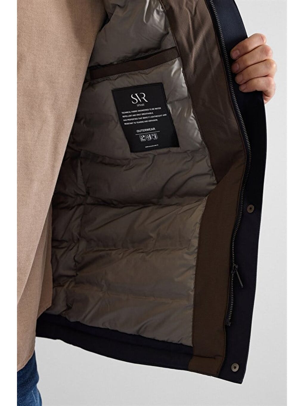 Lacivert Slim Yarım Balıkçı Yaka Baklava Yan Cepli Fermuar Elyaf Dolgulu Standart Mont-3