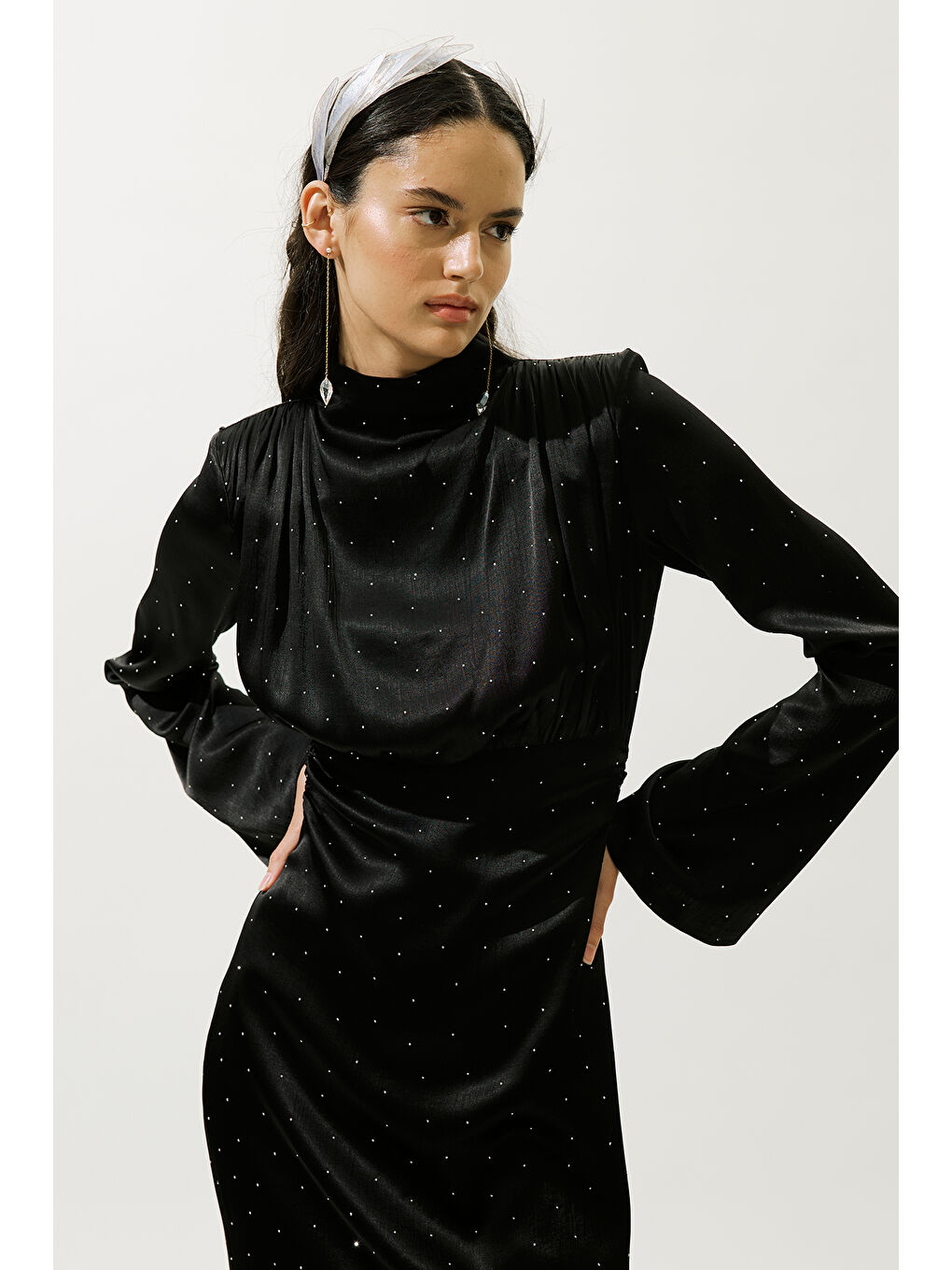 Mıla Taşlı Abiye Elbise Siyah-1