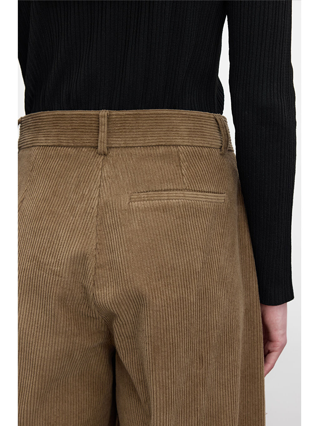 Kahverengi Fitilli Kadife Baggy Pantolon Camel-5