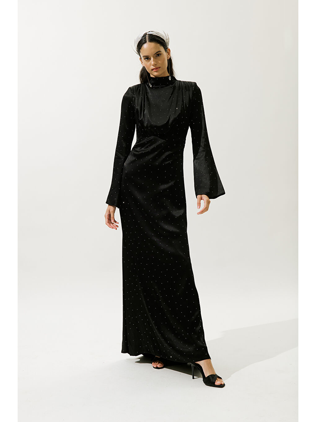 Mıla Taşlı Abiye Elbise Siyah-3