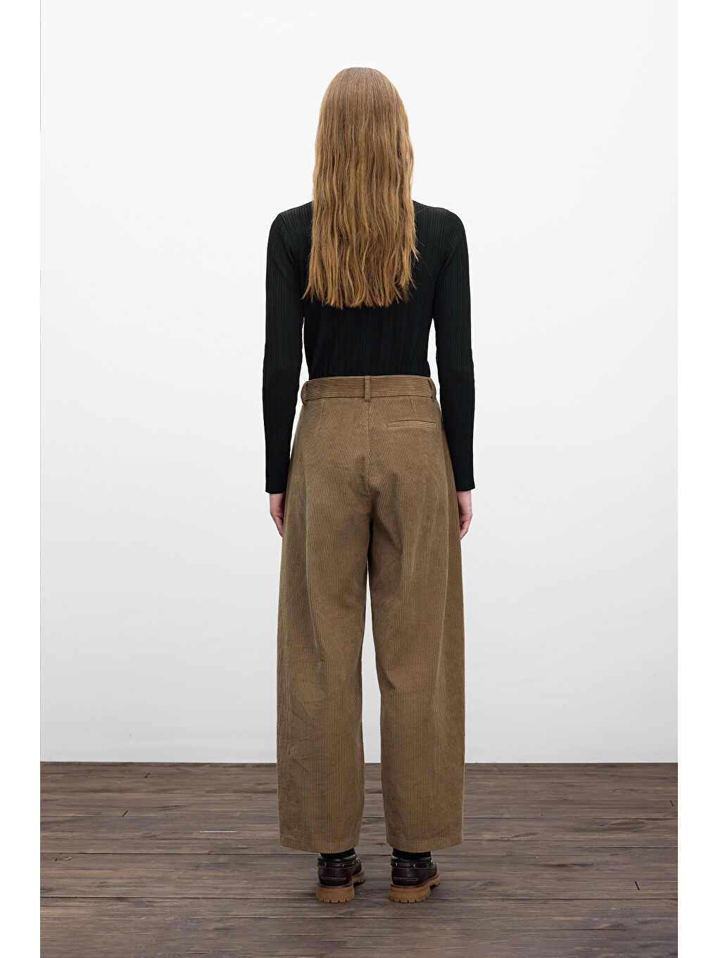 Kahverengi Fitilli Kadife Baggy Pantolon Camel-6