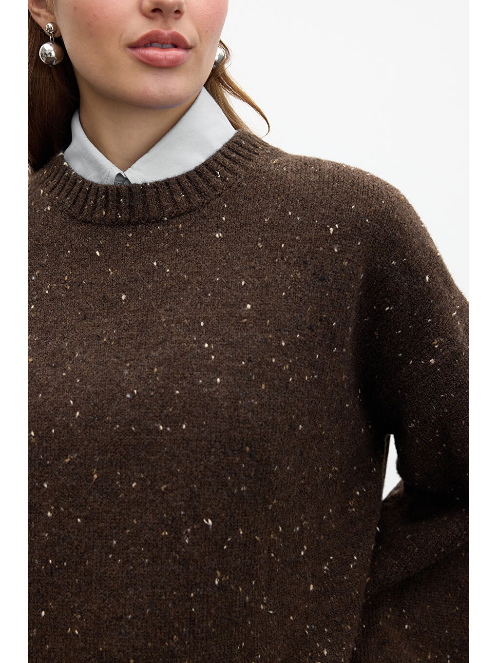 Geniş Kol Triko Kazak Kahverengi-5