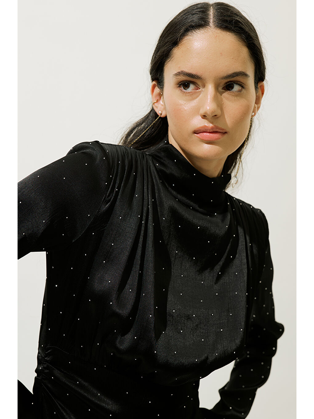 Mıla Taşlı Abiye Elbise Siyah-4