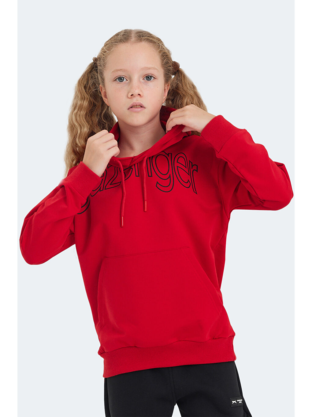 LETTO Unisex Çocuk Kapüşonlu Cepli Kırmızı Sweatshirt-4