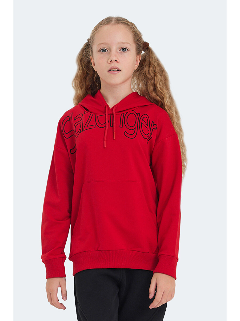 LETTO Unisex Çocuk Kapüşonlu Cepli Kırmızı Sweatshirt-6