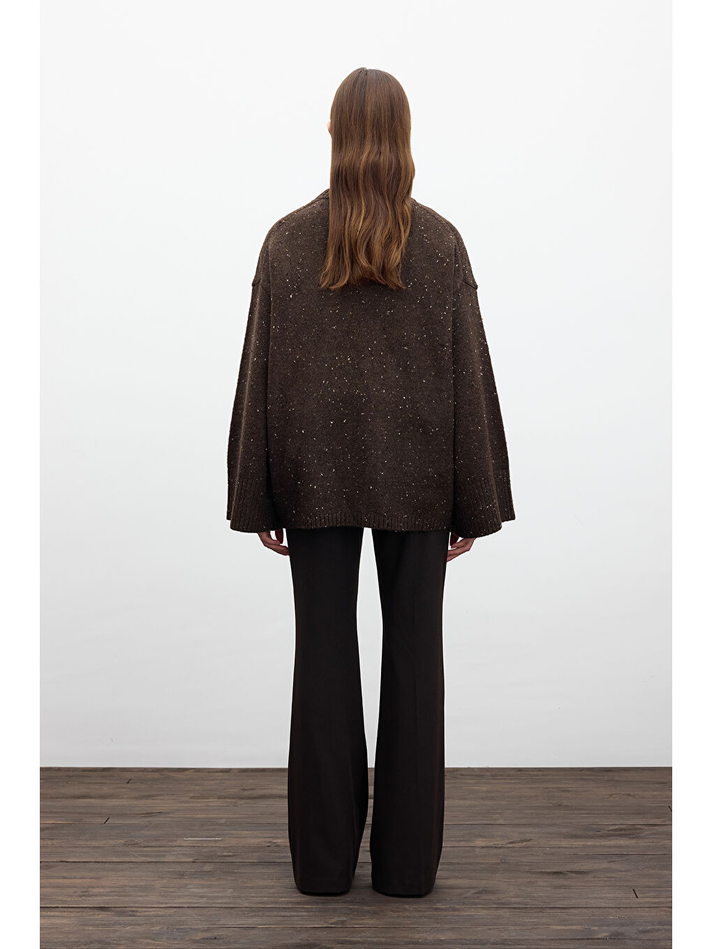 Geniş Kol Triko Kazak Kahverengi-6