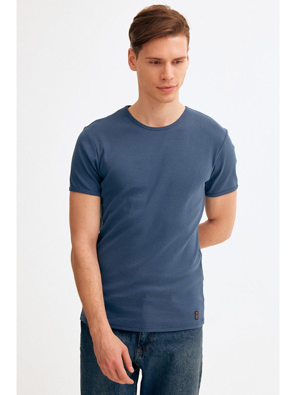 İndigo Bisiklet Yaka Basic Tişört-1