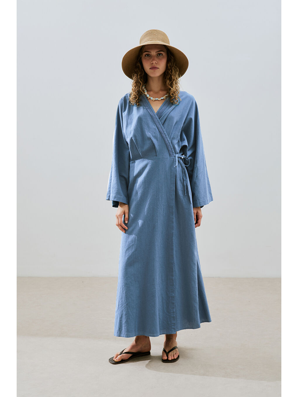 Dokulu Kruvaze Kapamalı Elbise İndigo-2