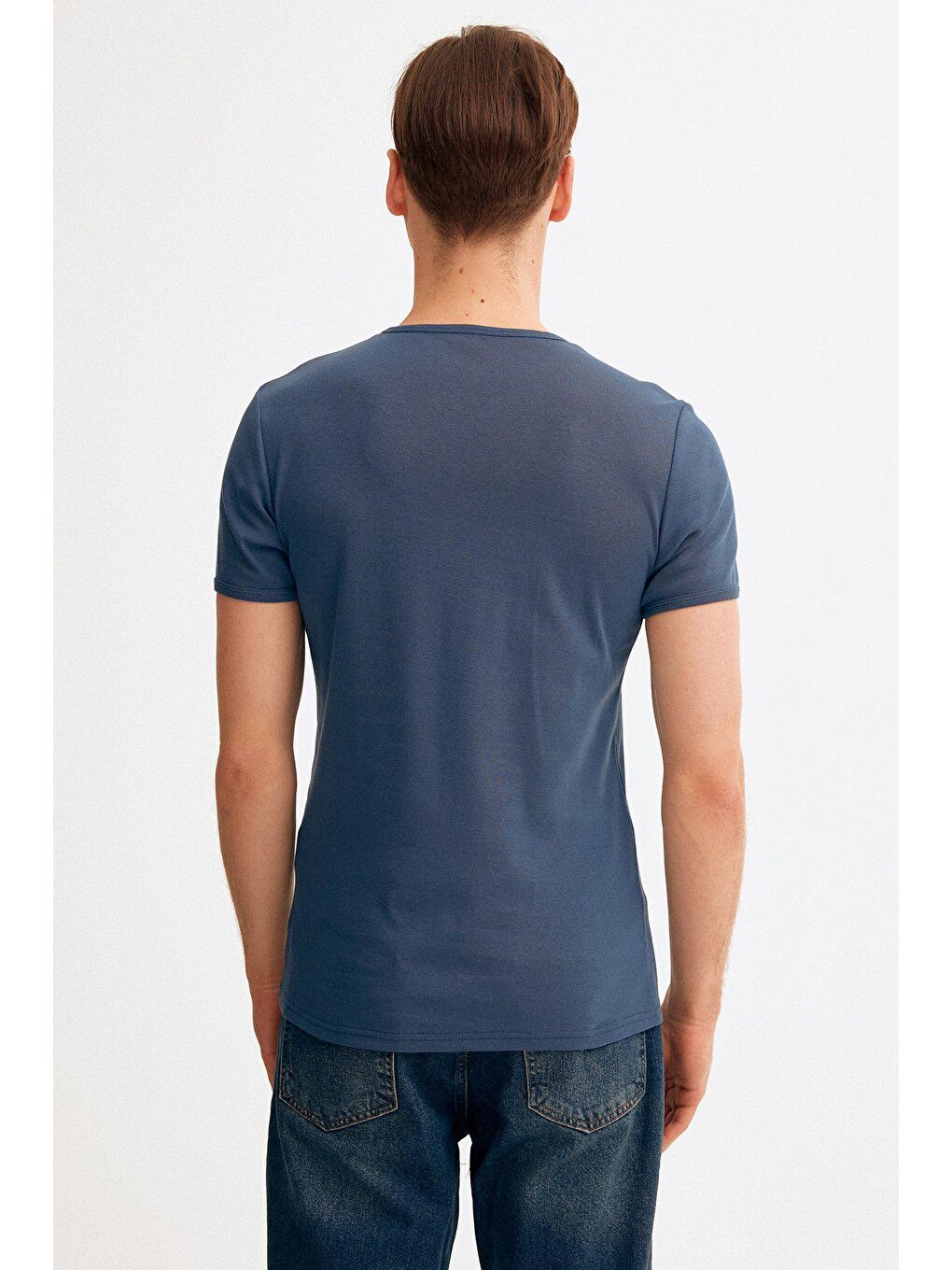 İndigo Bisiklet Yaka Basic Tişört-3