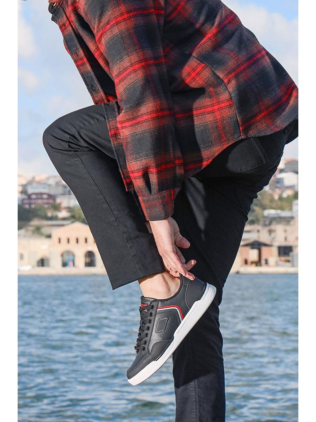 27799 Siyah - Beyaz Erkek Sneaker Günlük Spor Ayakkabı-4