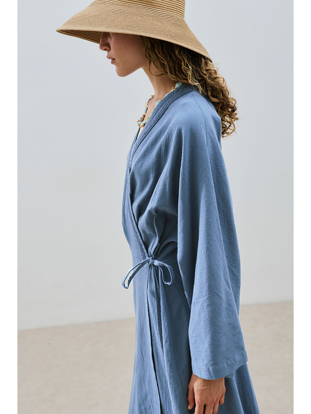 Dokulu Kruvaze Kapamalı Elbise İndigo-5