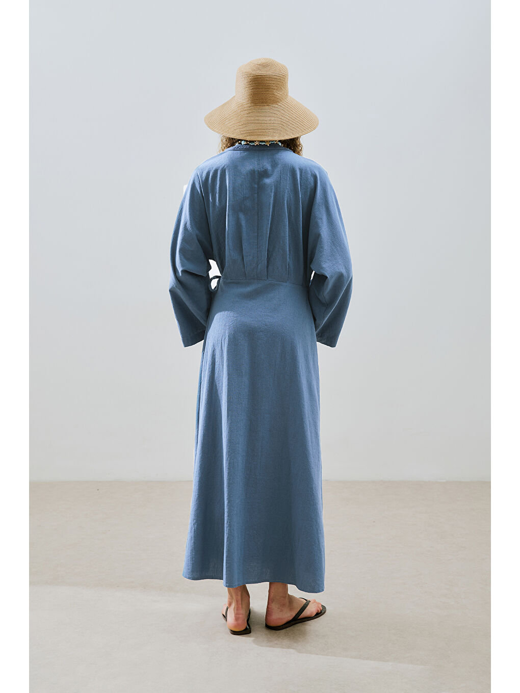 Dokulu Kruvaze Kapamalı Elbise İndigo-7