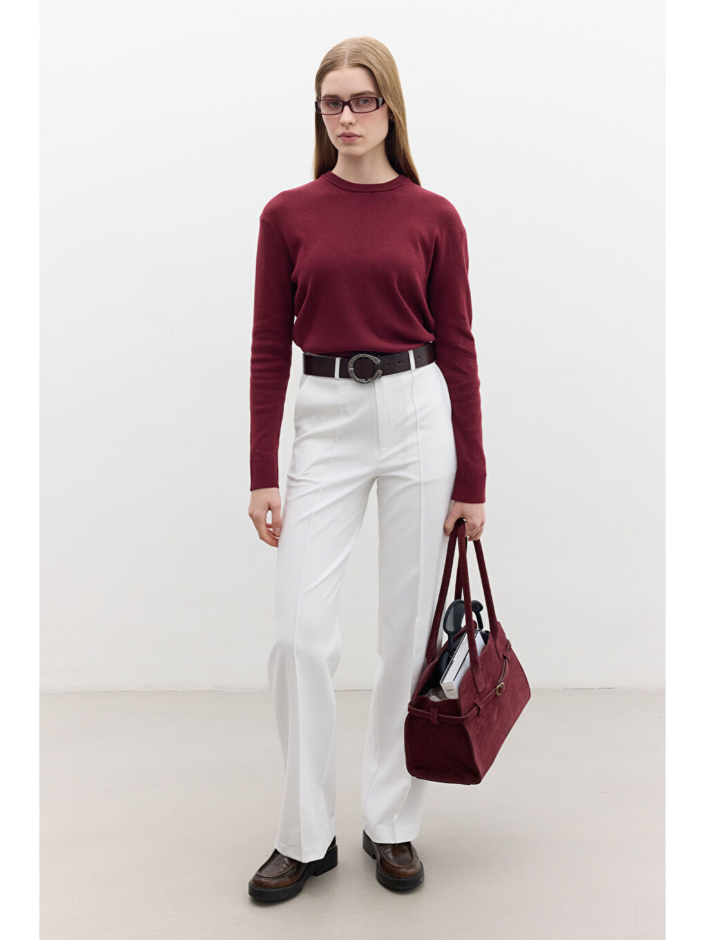 Yumuşak Dokulu Triko Kazak Bordo-5