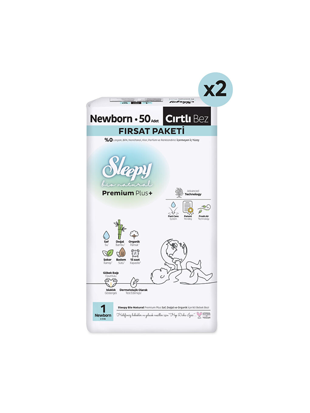 Bio Natural Premium Plus Fırsat Paketi Bebek Bezi 1 Numara Newborn 100 Adet-1