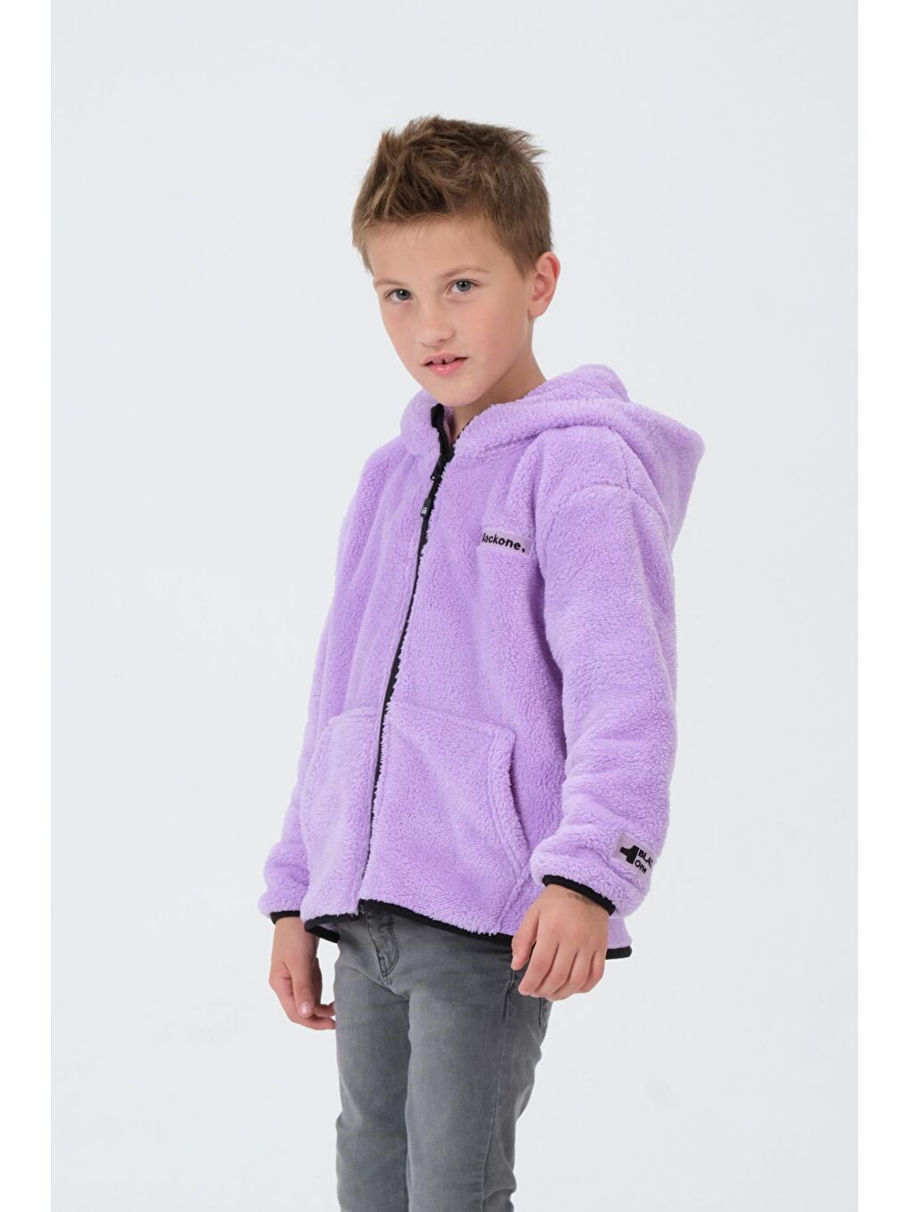 Lila Erkek Çocuk Peluş Kargo Cepli Üst-1