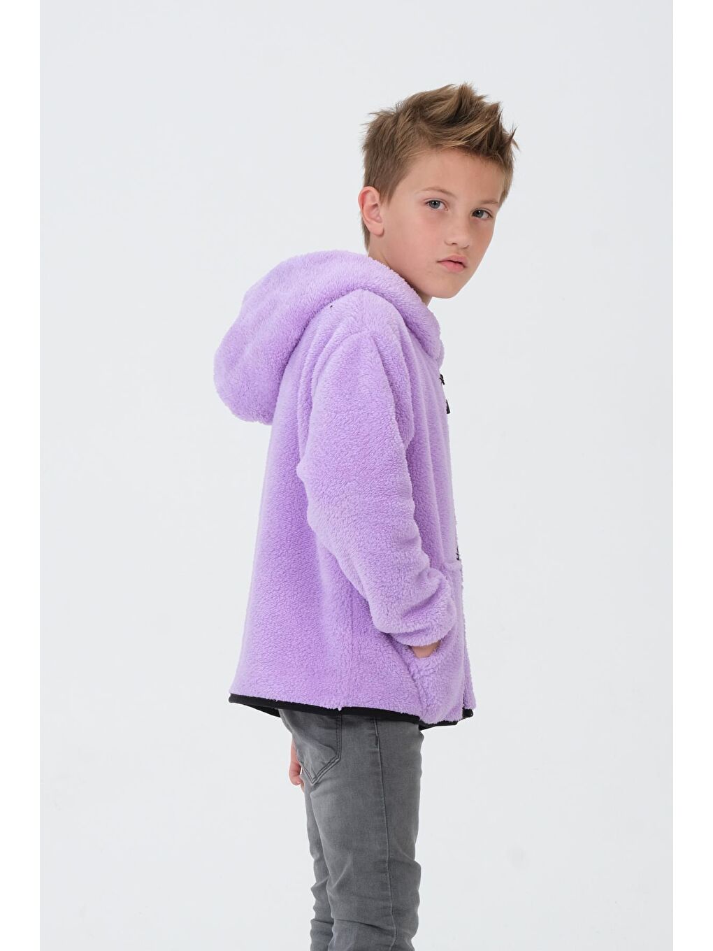Lila Erkek Çocuk Peluş Kargo Cepli Üst-2