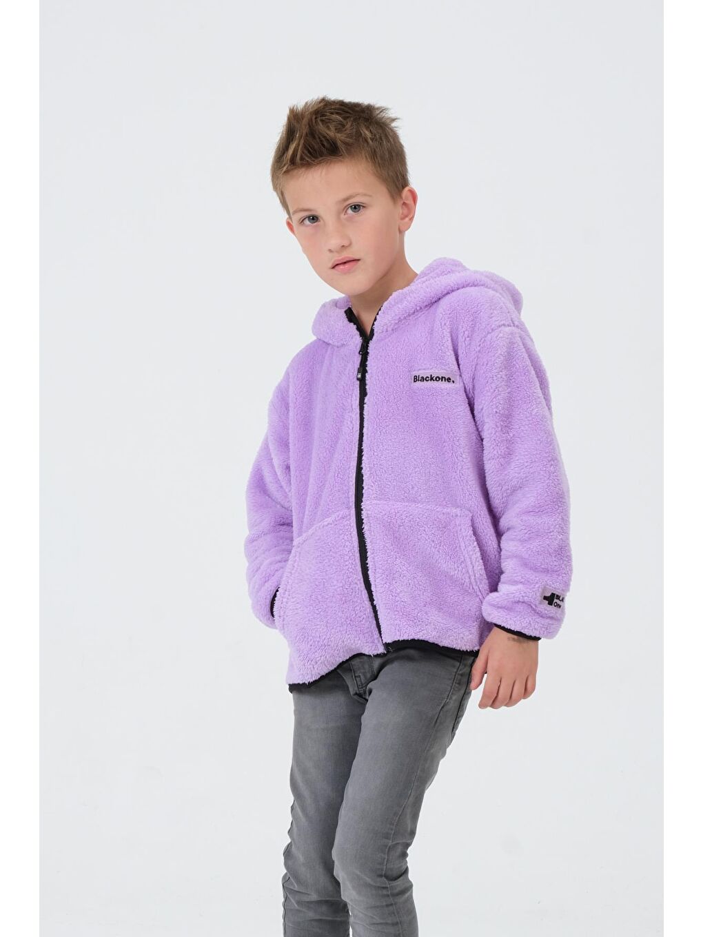 Lila Erkek Çocuk Peluş Kargo Cepli Üst-3