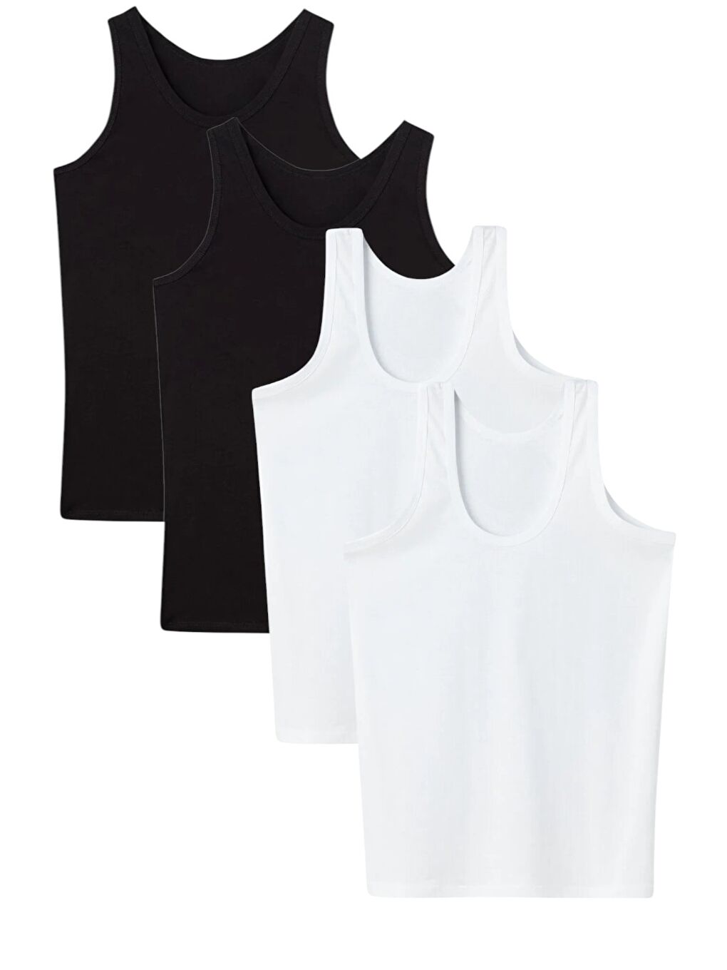 Karışık Siyah-Beyaz U Yaka Penye Erkek %100 Pamuk Atlet 4'lü