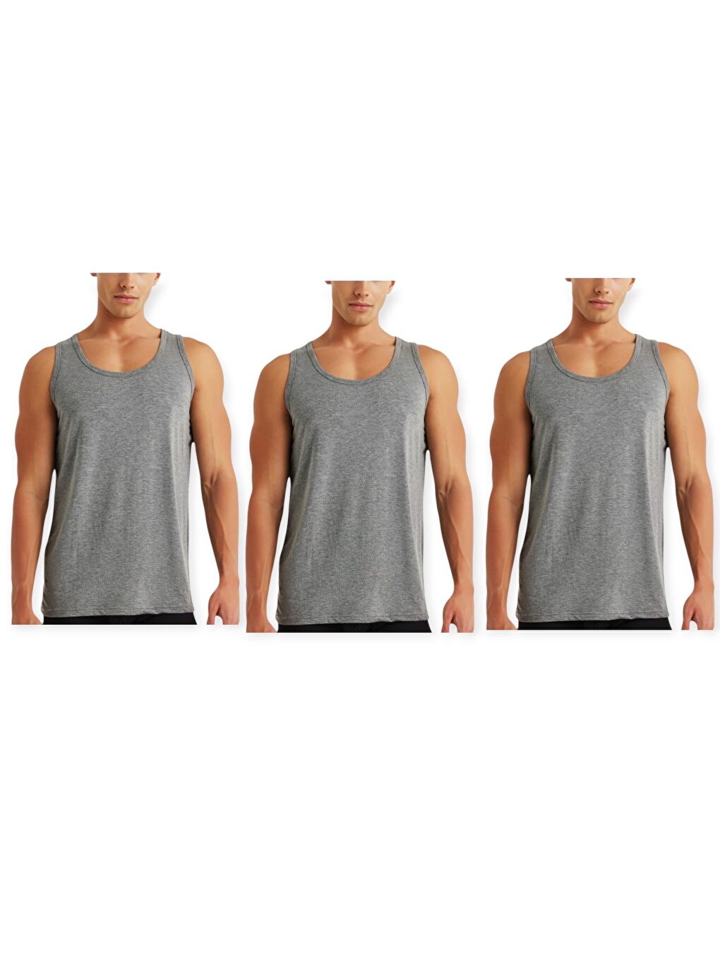 Gri U Yaka %100 Pamuk Penye Erkek Atlet 3'Lü