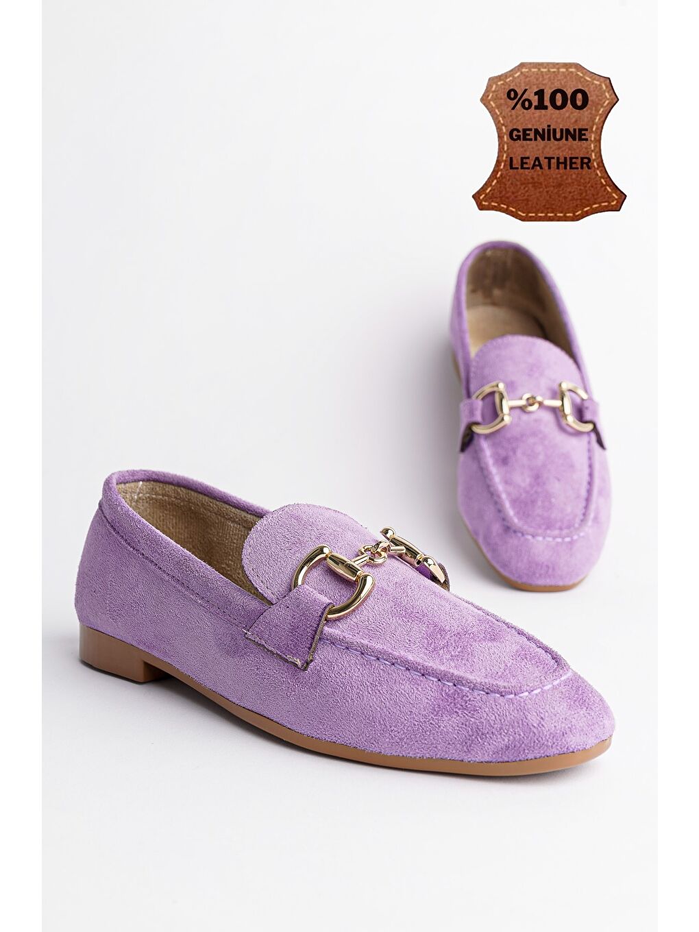 Mor MONA Metal Tokalı Deri Kadın Loafer Günlük Ayakkabı