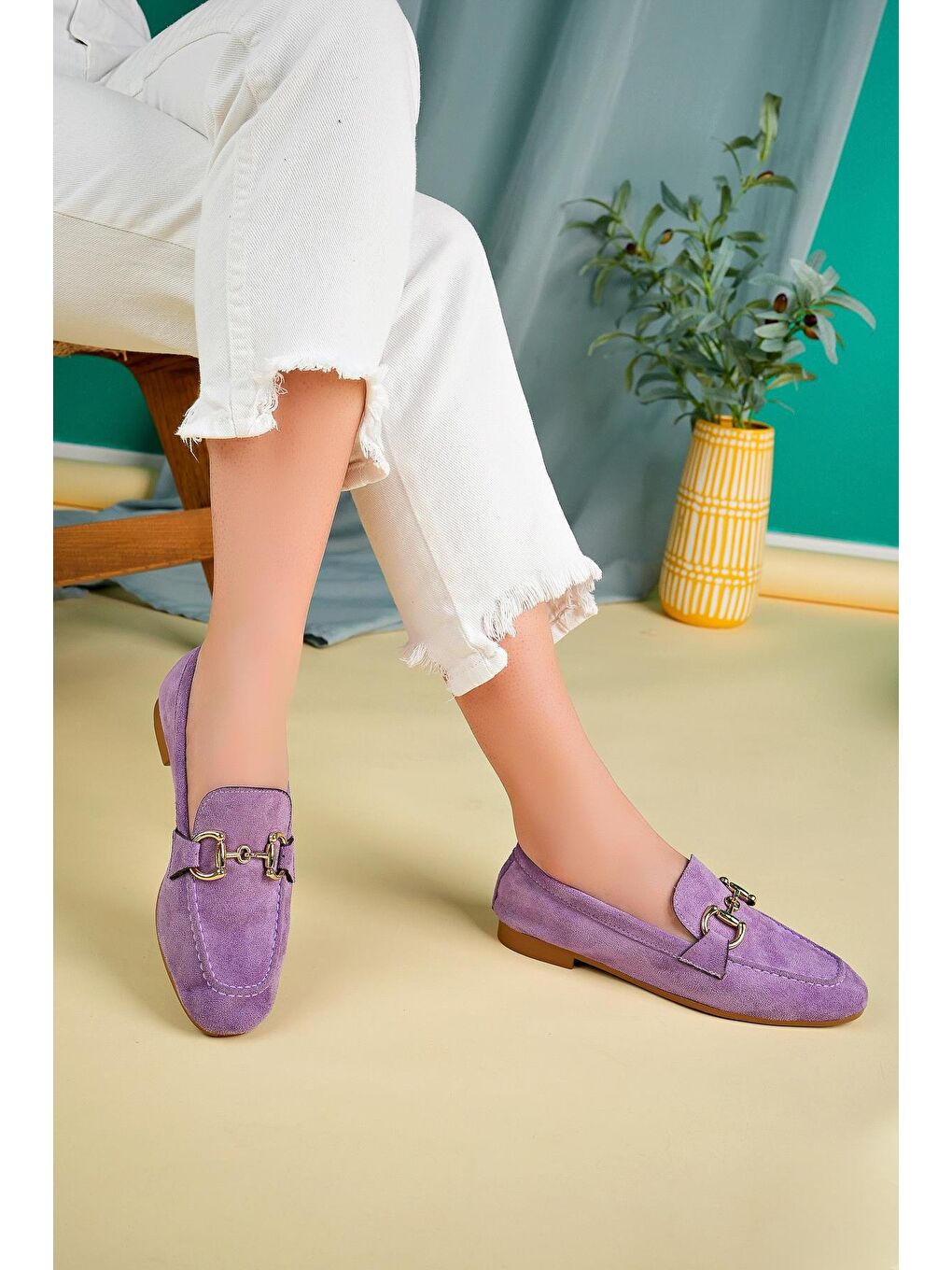 Mor MONA Metal Tokalı Deri Kadın Loafer Günlük Ayakkabı-1